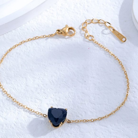 3/$35 24K Gold Plated Black Heart Bracelet Cubic Zirconia Chain Stainless Steel - Picture 4 of 5